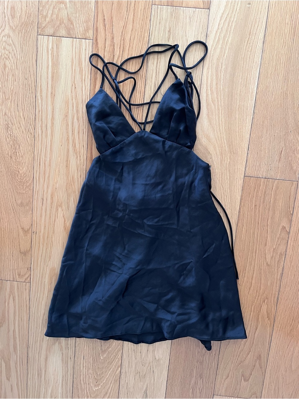Black Strappy Satin Slip Dress